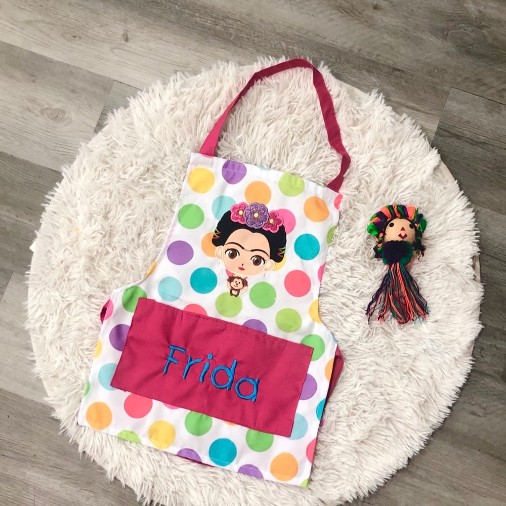 Little girl frida Kahlo apron Handmade embroidered